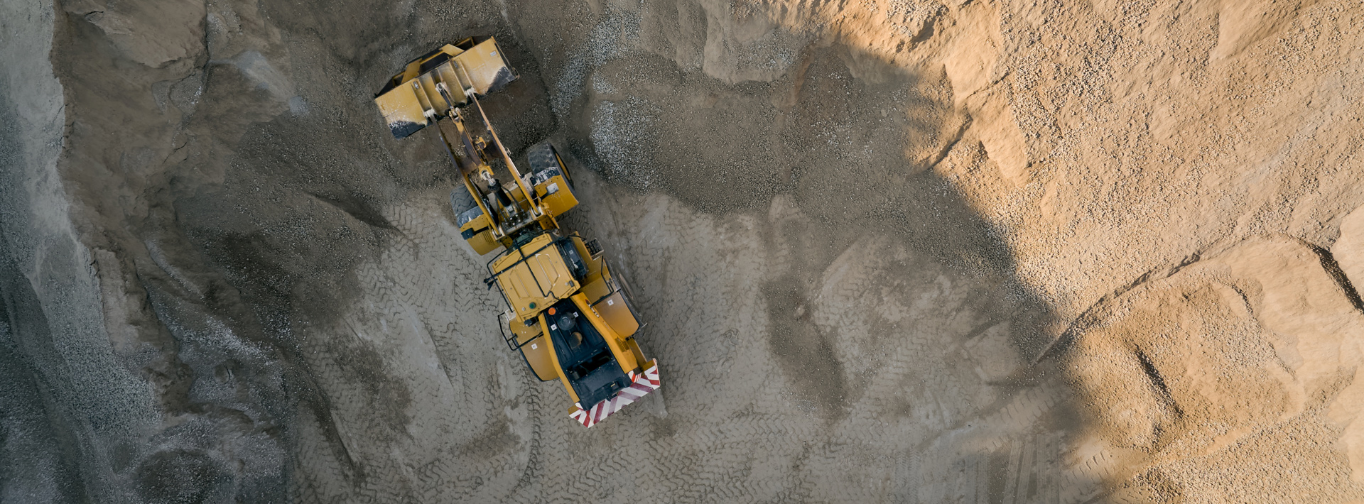 An overhead view of machinery in the quarry