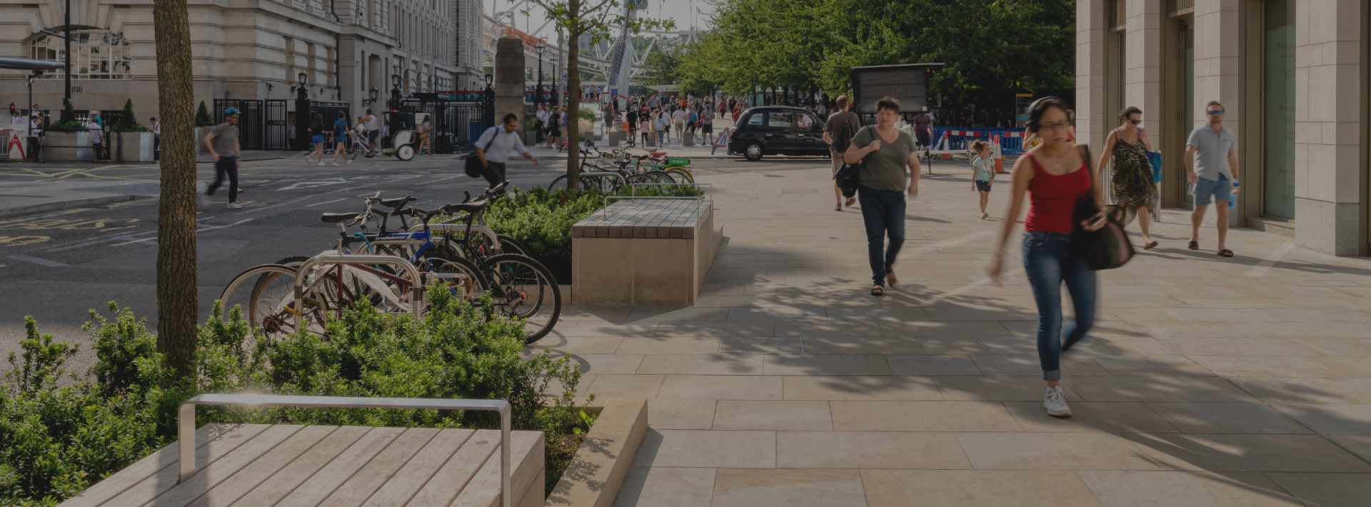 People walking on Marshalls paving in London Southbank