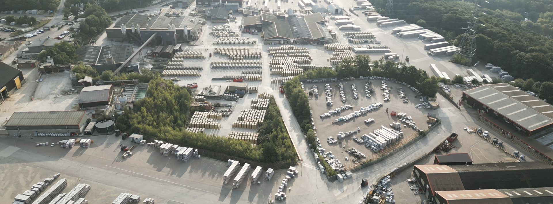 Overhead view of Marshalls product stacked up on site 